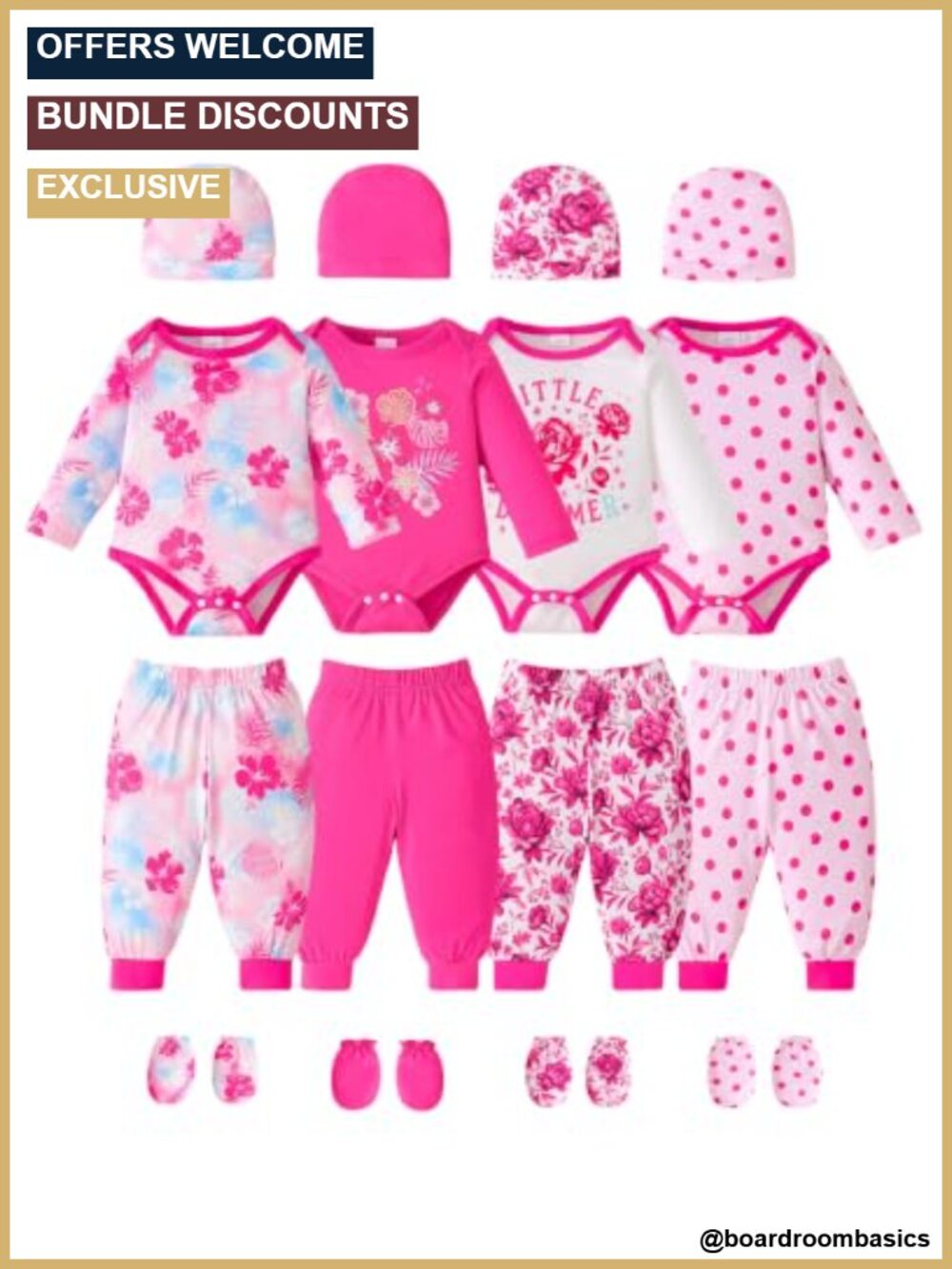 20 Piece Baby Layette Set Bodysuits Pants Hats Mittens Newborn Essentials